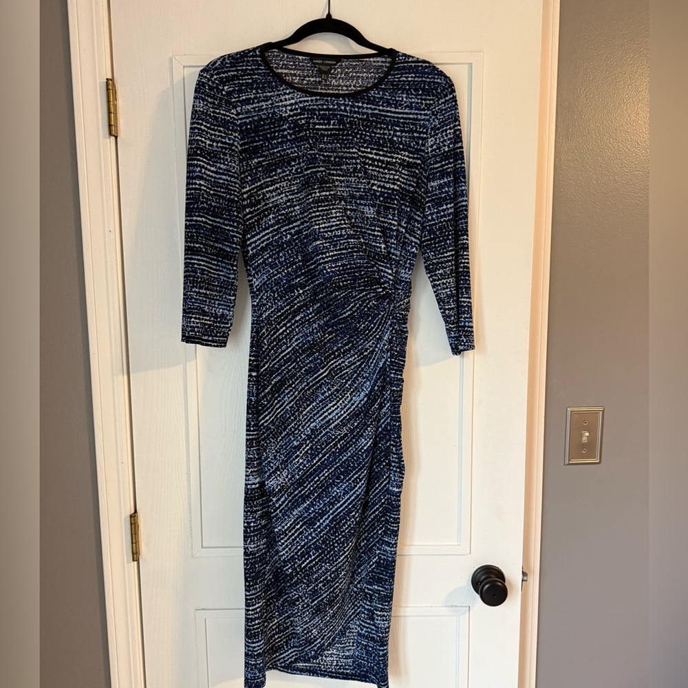 Maggy London Navy Textured Long Sleeve Dress
